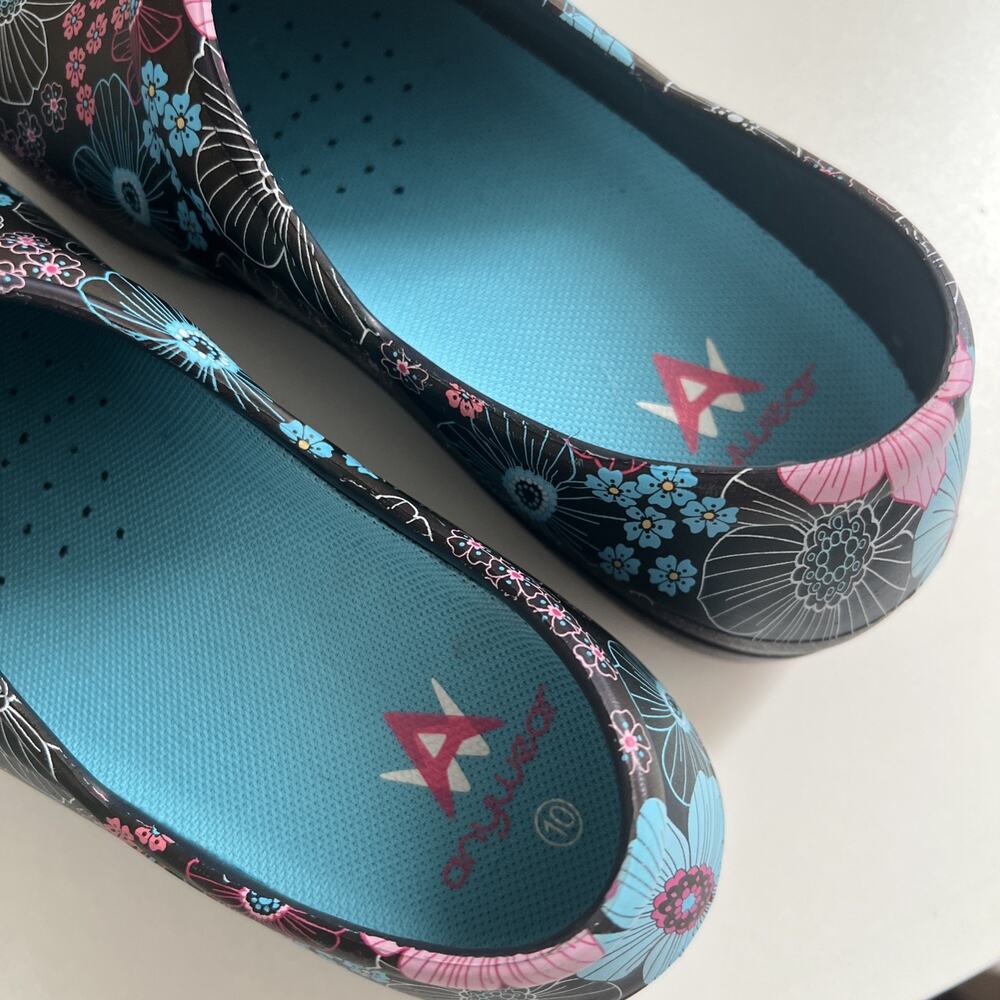 Anywear Slip Resistant Nurse Shoes Flower Graphic Clogs Size Women 10 Men 8 - Picture 2 of 4